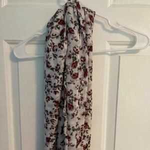 white and purple floral scarf